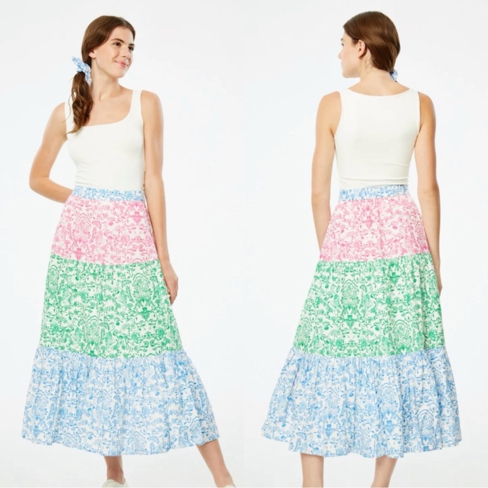 Roller Rabbit Aitona Carlisa Maxi Skirt Floral Colorblock Size Small - Picture 5 of 10